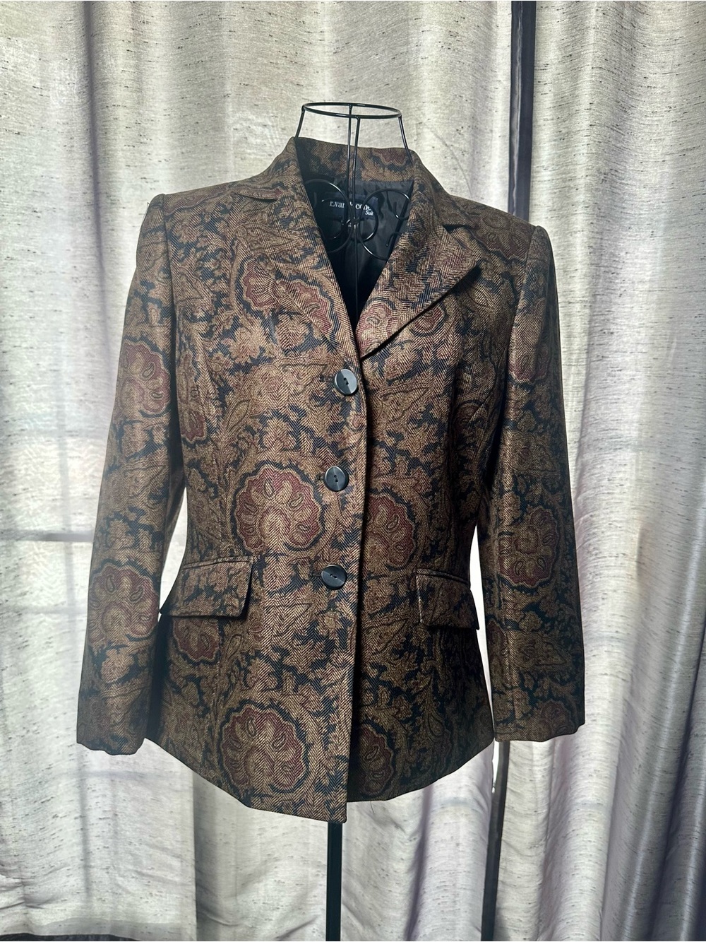 Evan Picone Brown Paisley Tailored Blazer